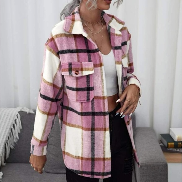 New flannel pink button down jacket or top - Picture 1 of 7